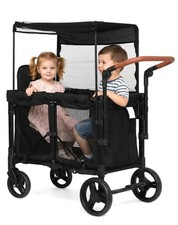CAtArt Wagon Stroller for 2 Kids Double Seater Canopy Black