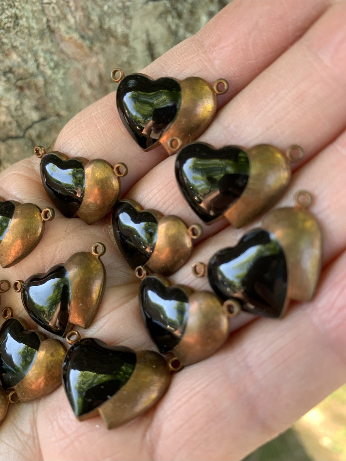 Vintage Solid Copper Black Enamel Double Puffy He… - image 9