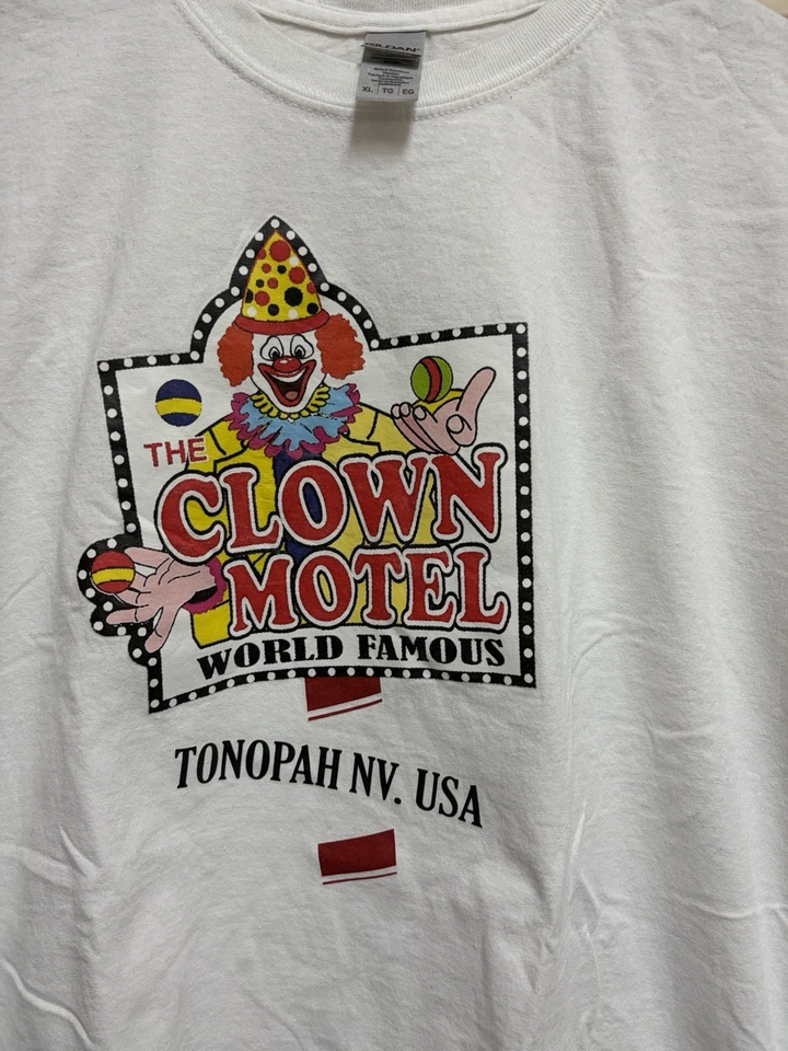 Camiseta The Clown Motel Tonopah NV XL Blanca World Famous Payaso Espeluznante Embrujado Foto 3 de 4