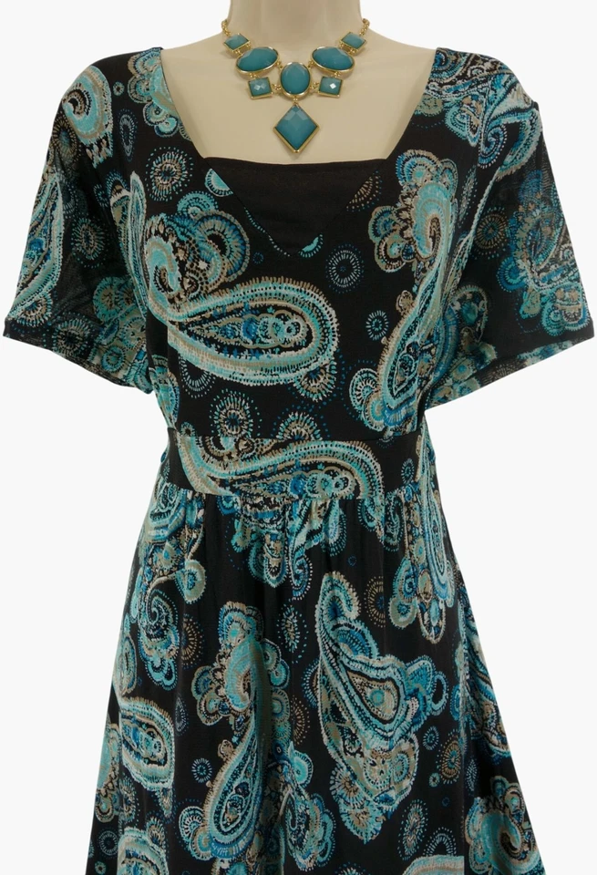 Vestido midi de malla con estampado de cachemira verde azulado Croft & Barrow talla 3X 22 24 26 talla grande Foto 2 de 4