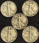 Lot of 5 1939 D Walking Liberty Half Dollar 90% Silver Coins ($2.50 Face Value)