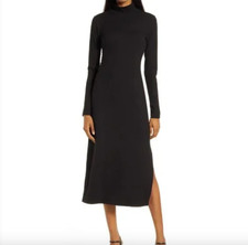 Charles Henry Black Mock-Neck Long Sleeve Stretchy Midi Old Money Dress Size XS