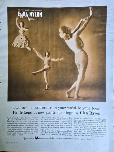 1961 Women's Glen Raven Enka Nylon Panti-legs Pantyhose Stockings vintage ad