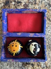 Chinese Baoding Balls Stress Exercise Chime Set Sun Moon Yin Yang Box