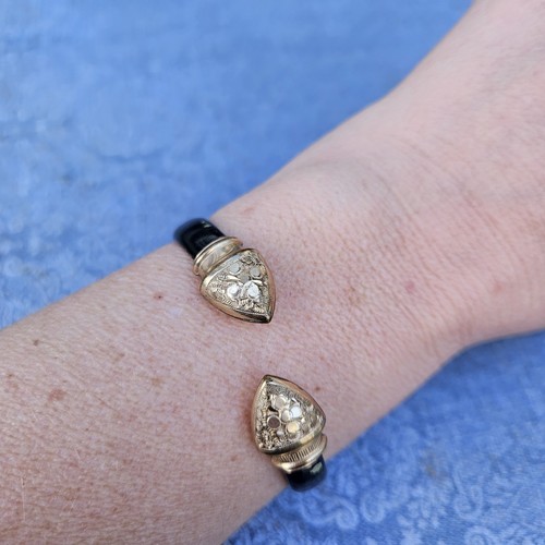 Bracciale Vintage Vittoriano Bypass Smalto Nero Su Metallo - Foto 9 di 11