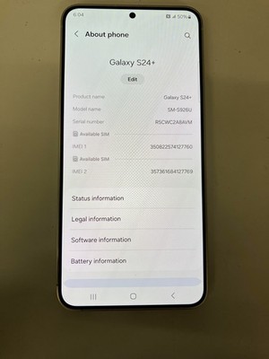 READ LIVE DEMO* Samsung Galaxy S24+ - 256 GB - Marble Gray (AT&T) ~m2037