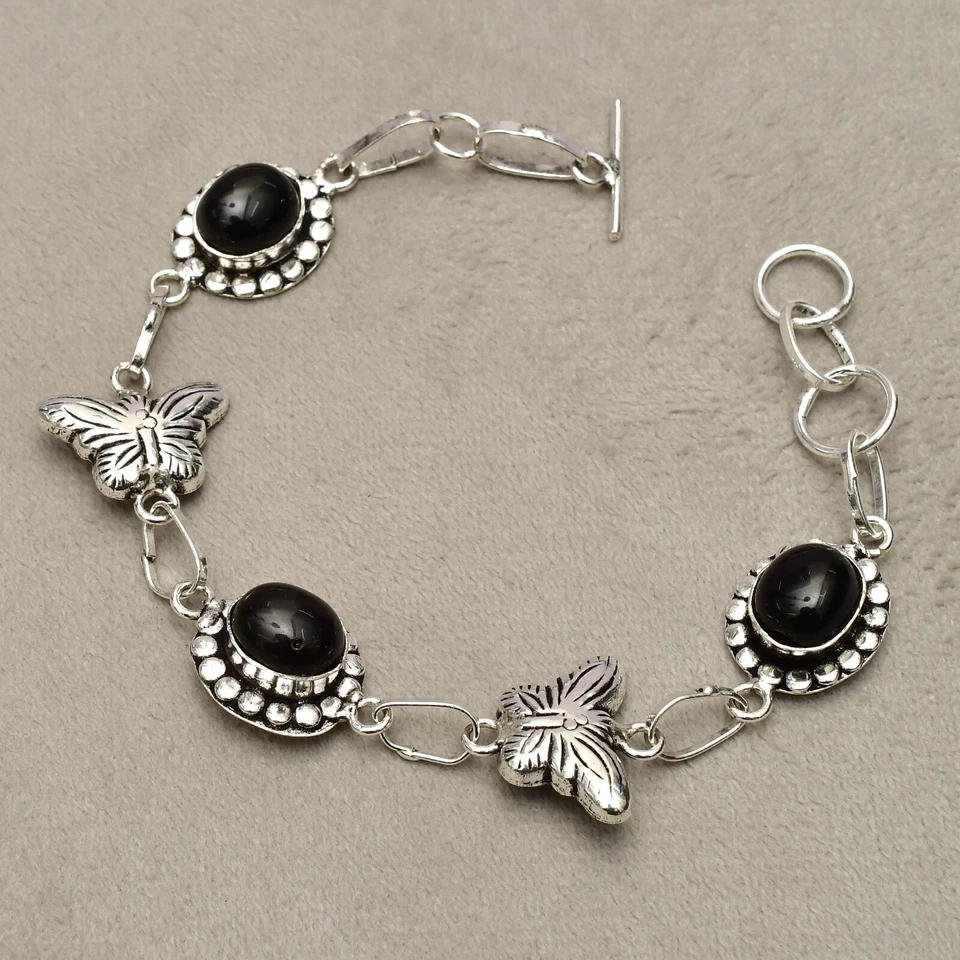 Bracciale in argento sterling 925 con pietre preziose di onice nera... - Immagine 2 di 4