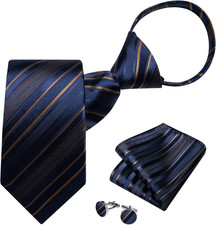 Silk Zipper Ties for Men,Paisley Solid Plaid Pre-tied Tie and Pocket Square Cuff