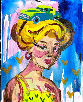 #ad Abstract Portrait Original Painting on Canvas 11quot; X 14quot; by Kinghorn $600.00