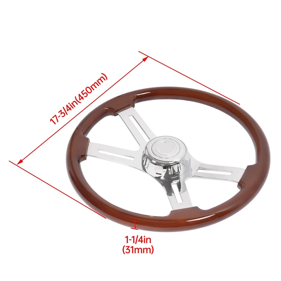 Freightliner/Kenworth/Peterbilt/Volvo 18in Wood Steering Wheel Chrome 4 Spoke Foto 2 de 4