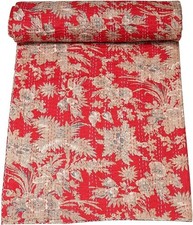 Indian King Cotton Kantha Print Blanket Handmade Quilt Bedspread