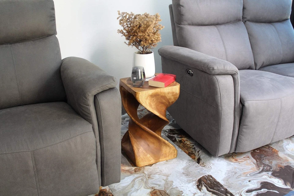 Haussmann Wood Double Twist End Table 12x12x20 in Height Walnut Oil - Image 3 of 4