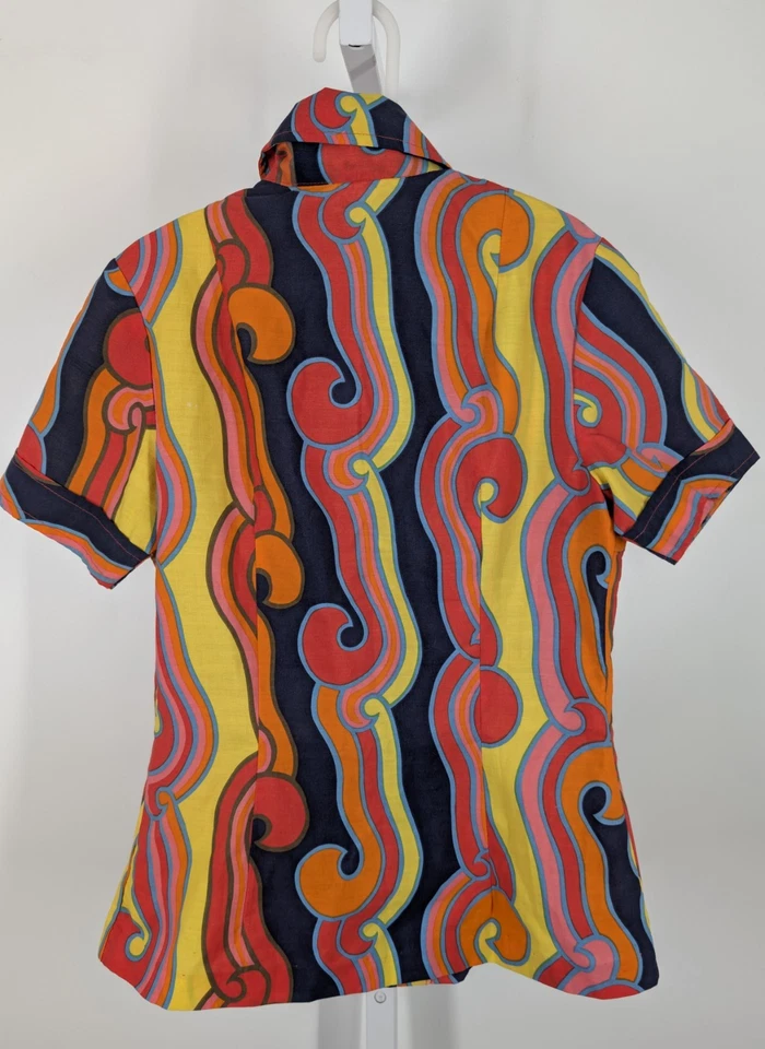 Camisa Psicodélica Vintage Años 60 70 Arte Geométrico Hippie Mod 32" Hong Kong Trippy Foto 2 de 4