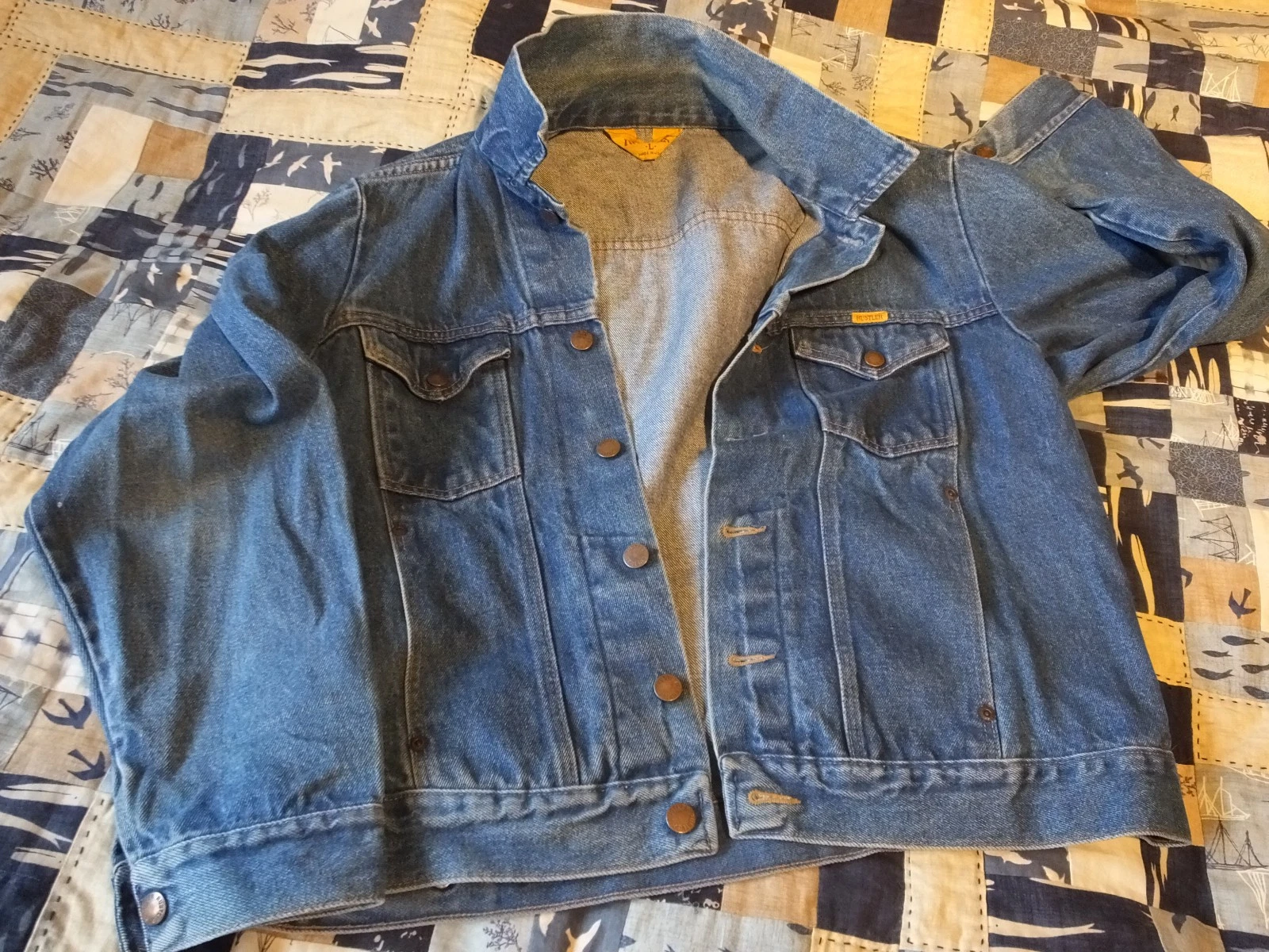 vintage Rustler 80s USA made 23"ptp mens denim western trucker jeans jacket v gd