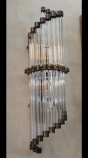 Old Vintage Art Deco Skyscraper Brass & Glass Rod Ship Light Wall Sconces Lamp