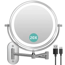 1X/20X Wall Mounted Makeup Mirror with Light 8 Double-Sided Magnifying Mirror