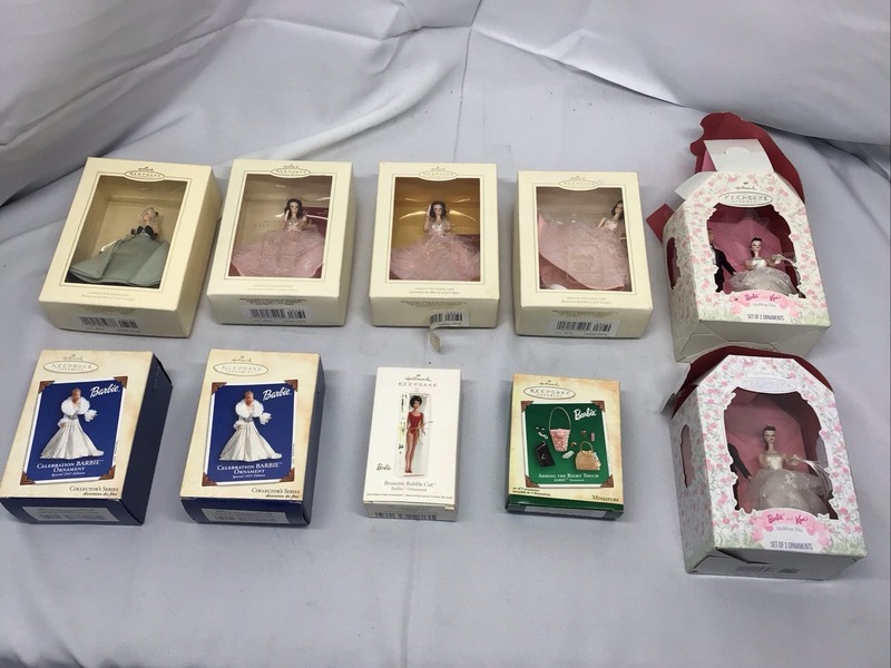 Lot of 10 Vintage Hallmark Keepsake Barbie Collector’s Ornaments Wedding Holiday