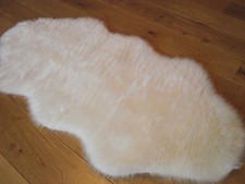 Image of Ivory Cream Rugs Fluffy Bedroom Rug Faux Fake Hairy Furry Fur Sheepskin Mat