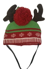 Dog Pet Hat Antlers Holiday Christmas Costume Pom Pom New Red Green