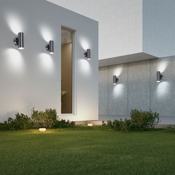 5Er Set AußEn Bereich Wand Lampen Edelstahl Up Down Terrassen Park Glas Leuchten-image