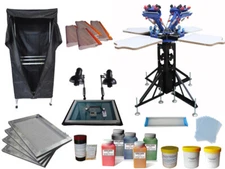 TECHTONGDA 4 Color 4 Station Screen Printing Kit H Press with Drying Cabinet