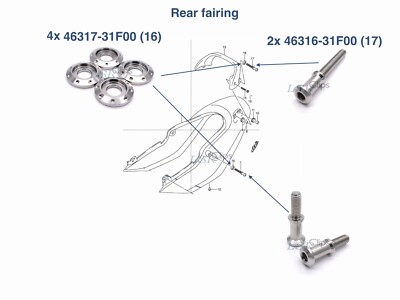 4x Suzuki Edelstahl Haltegriff Heckverkleidung Haken Schrauben Bandit 600 2000-2004