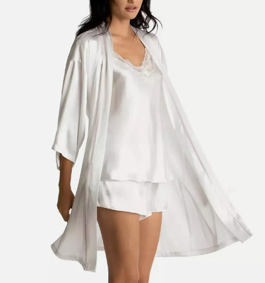 Linea Donatella Women's Bride Satin Wrap Robe White Size S   6524