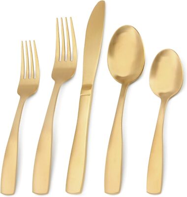 Matte Gold Silverware Set, 20-Piece Stainless Steel Flatware Set