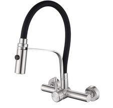 Wall Mounted Stainless Steel Faucet Silicone Flexible Hose 8 Inch Center