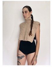 Morph Knitwear Wool Pullover Sweater Shoulder Warmer Brown Beige Grey Kate Moss