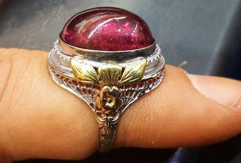 Dark Cherry Red Cabochon 11.2CT Ruby Vintage Edwa… - image 6