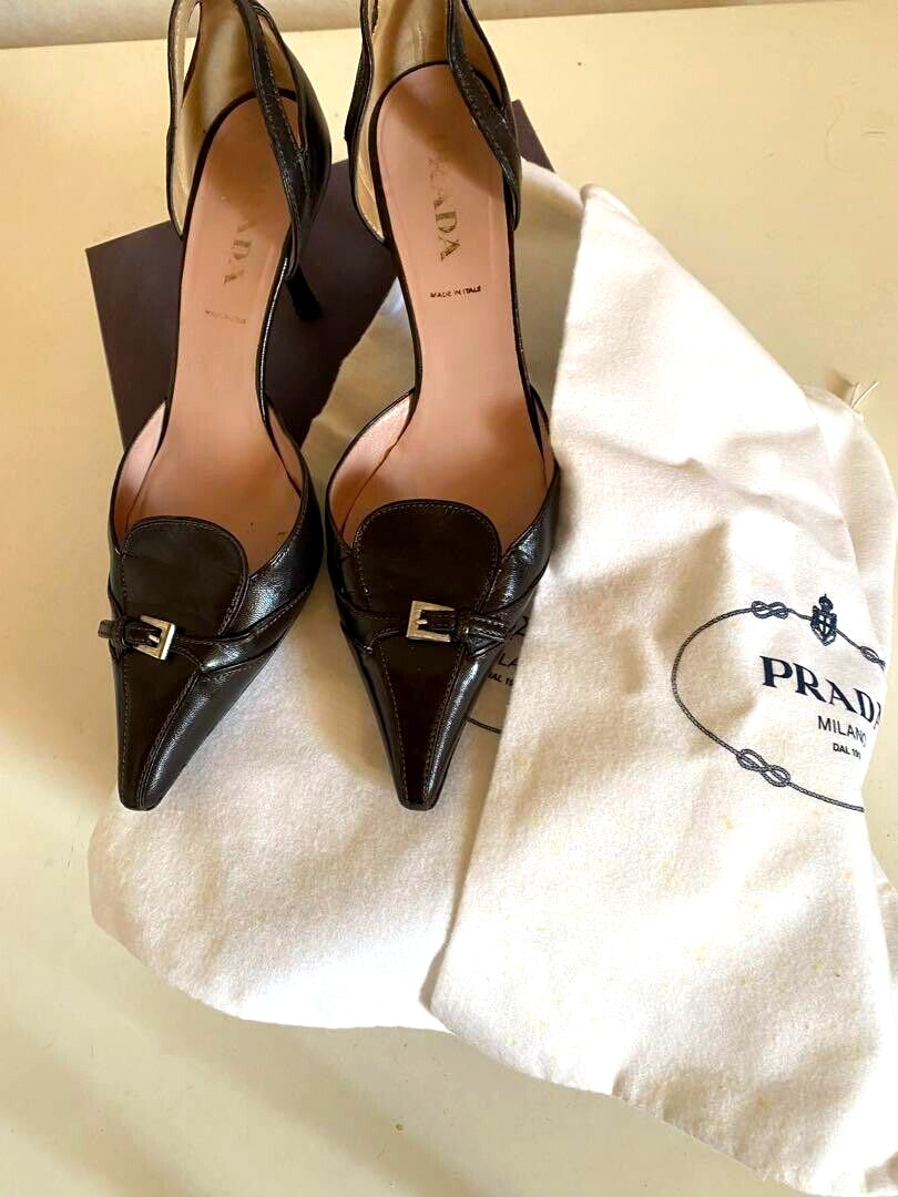 PRADA pumps, high heels, pointed toe, brown, size 35, with box, made in Italy thumbnail 3