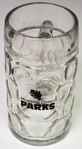 Milwaukee County Wisconsin HUGE 40 fl oz HEAVY Clear Glass Beverage Mug Souvenir