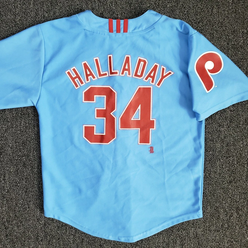 Roy Halladay #34 Jersey Youth M Phillies Powder Blue MLB Adidas Cooperstown - Image 2 of 4