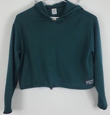 PINK NWT Womens Long Sleeve Cropped Pullover Hoodie Size L Emerald Green