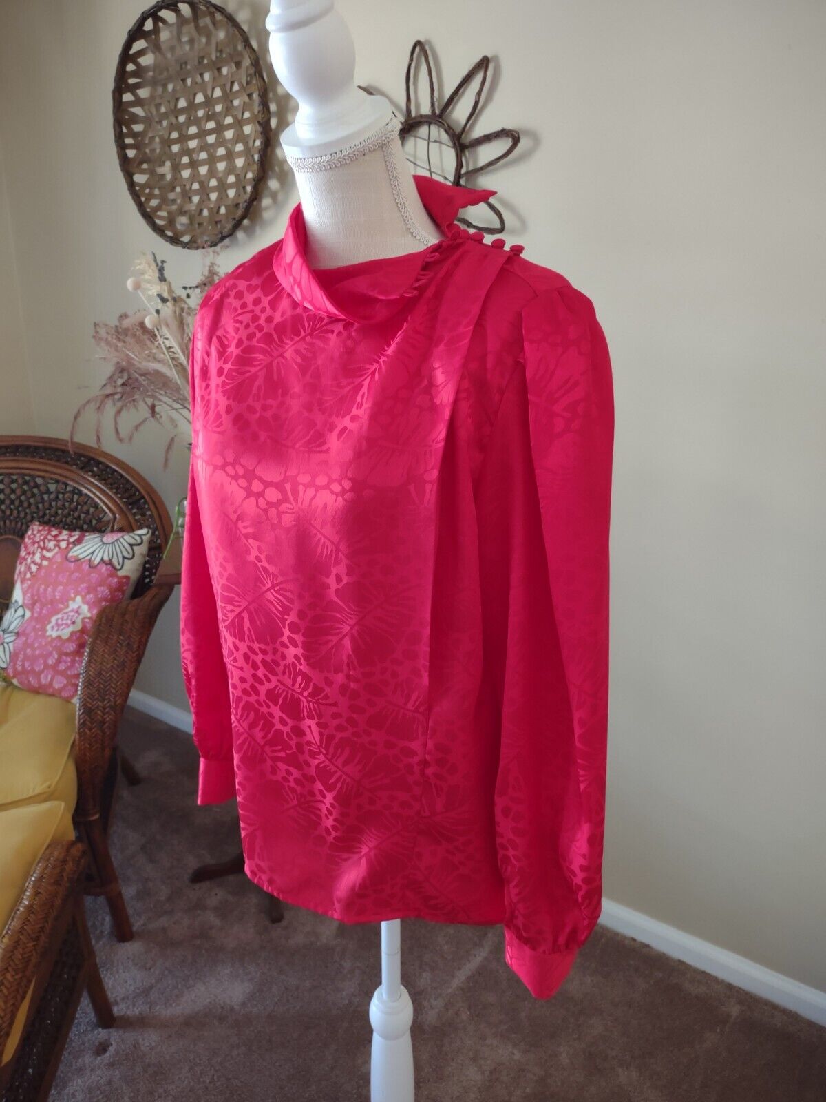 Vintage Women's Red Blouse Size Sm/M Anne French … - image 11