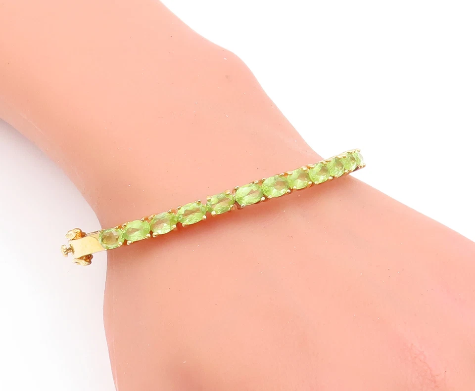 925 Sterling Silver Vintage Bracelet Gold Plated Oval Cut Peridot Bangle BT10530 - Image 3 of 4