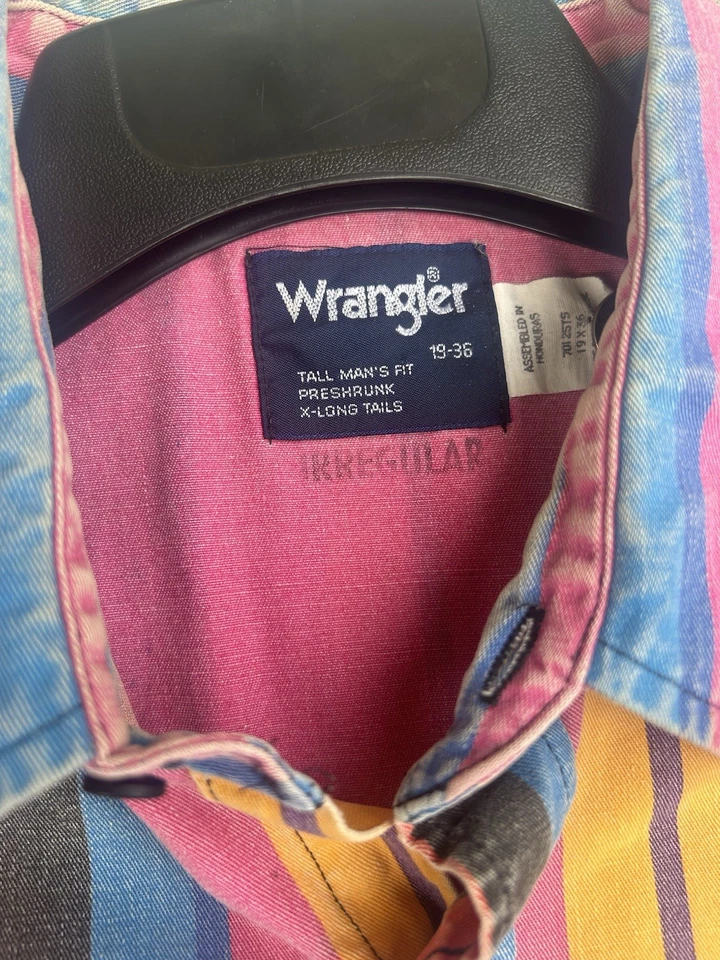 VTG Wrangler Brushpopper 90s Shirt 19-36 Tall Fit Honduras Irregular Western Men - Image 3 of 4