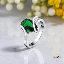 ANELLO DONNA IN ARGENTO 925 RODIATO CON ZIRCONE A GOCCIA VERDE MISURA 19 REGALO