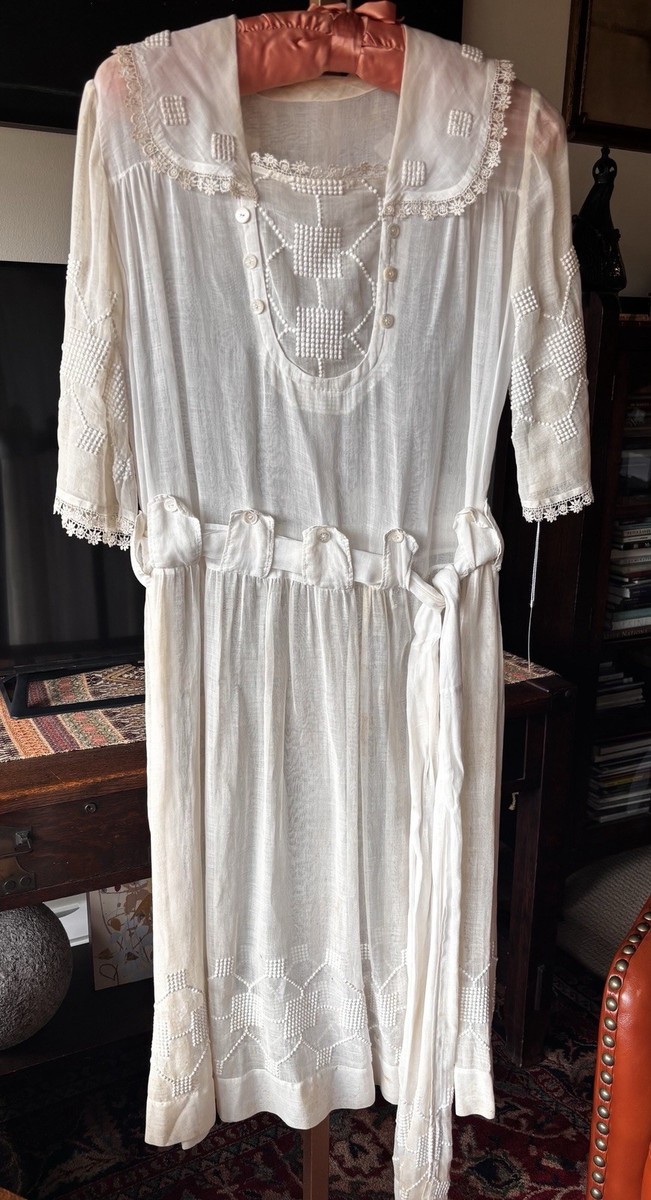 Vintage Late 1910s Early 1920s Flapper Tea Dress Embroidered White Muslin  LG | eBay