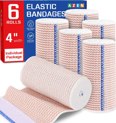 Premium 6 Pack Elastic Bandage Wrap 4 Inch, Compression Wrap Bandage for Legs, L