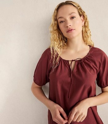 Haven Well Within Cotton Voile Blend Gathered Scoop Neck Top Small Deep Garnet