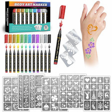Temporary Tattoo Markers for Kids and Adults, 12 Metallic Markers and 155 Tattoo
