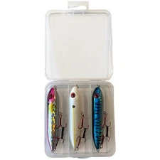 Top Water Fishing Lures (3 Pack) Spook, Pencil Bait with Tacklebox Rattling Set