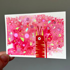 ACEO Original Mixed Media Painting Monochromatic Red Galaxy Alien Cat Anomelina — photo 2
