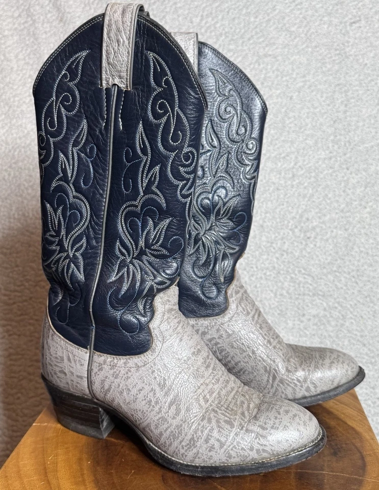 Botas de Vaquero Justin 4569 De Colección Estampado Elefante Gris Azul Hechas en EE. UU. Juveniles 5 C Foto 3 de 4