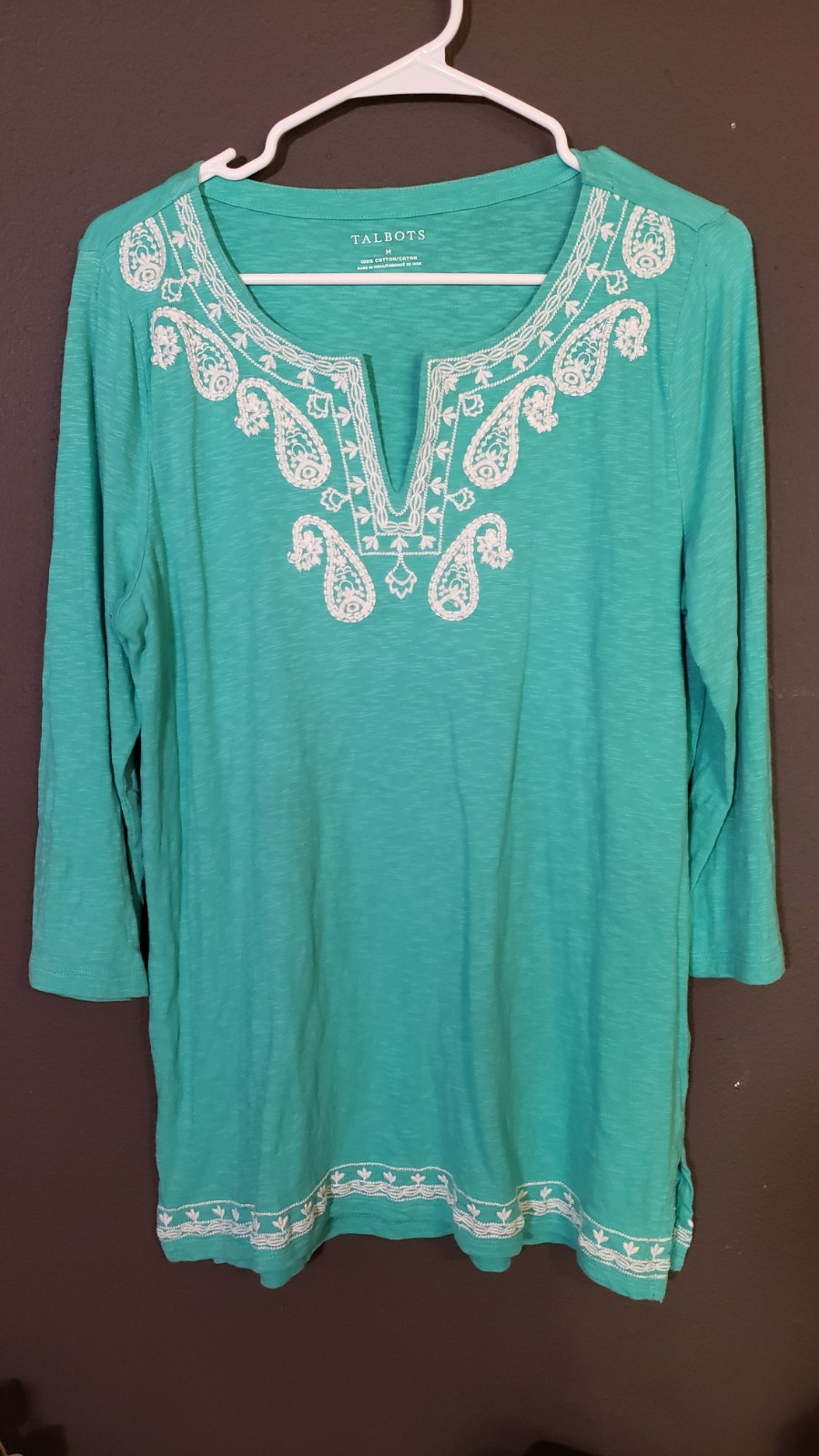 Talbots Women's Medium Embroidered Split-Neck Tur… - image 2