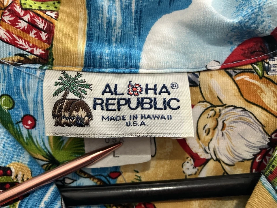 Мужская рубашка Aloha Republic Christmas Santa для серфинга средний размер пляж гавайская - Изображение 4 из 4