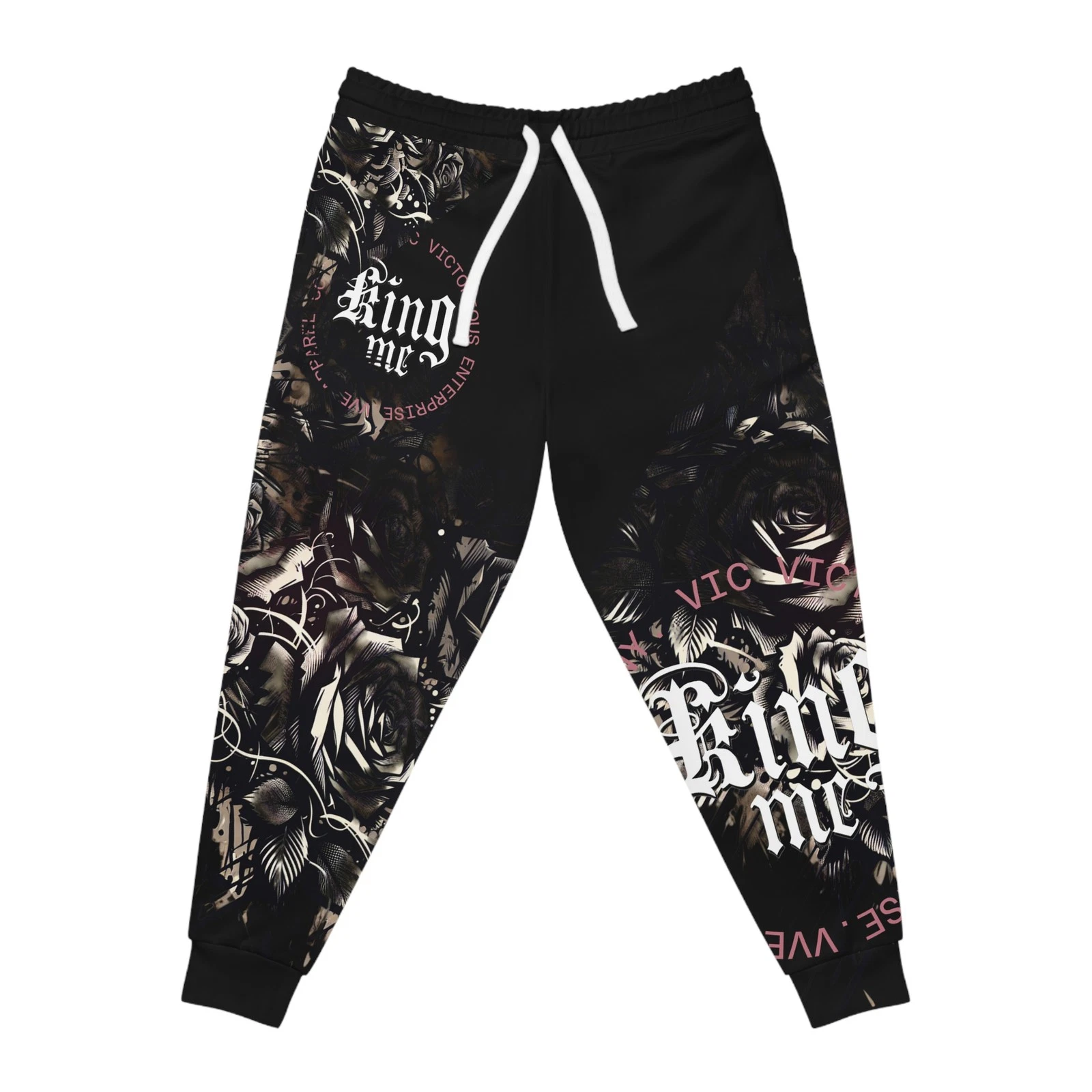 KING ME Joggers, Trendy Sportswear, Black Athletic Pants, Workout Sweatpants,