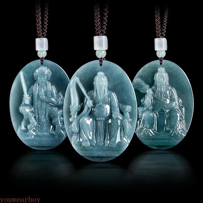 Jadeite Blue Water Pendant Taoist Yuan Shi Tian Zun Jade Pendant Treasure